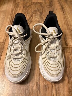 Nike Kids White and Gold Lace-Up Basketball Sneakers